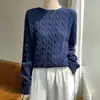 Suéter de punto nuevo estilo para mujer, holgado, de manga larga, con cuello redondo trenzado, top versátil grueso 2024 para otoño e invierno