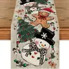 Caminho de Mesa de Natal Festa na Cozinha Mesa de Jantar Guirlanda de Árvore de Natal Boneco de Neve Sinos Rena Papai Noel Decoração de Caminho de Mesa de Natal