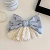 Goma para el pelo fresca con bordado de lazo azul para mujer, coletero de tela de encaje, accesorio para el pelo dulce y femenino