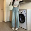 Calça Jeans Feminina Azul Claro Wide Leg Nova Primavera 2025 Cintura Alta Solta Emagrecedora Perna Reta Pequena