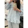 Pijama de transmisión en vivo para mujer, nuevos estilos de primavera y otoño, algodón nube fino con cuello de princesa, conjunto holgado y dulce de pijama de manga larga y pantalón largo