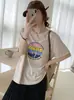 Envío Directo desde el Mercado de las Trece Líneas: Camiseta de Algodón Copo de Nieve, Envío Directo de Una Pieza, Cuello Redondo, Adelgazante, Versátil, Manga Corta, Verano, Fábrica de Origen