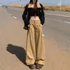 Jeans Rectos de Algodón 100% Color Caqui para Mujer, Nuevo Estilo Primavera, Diseño Holgado, Modernos, Adelgazantes, Pantalones de Pierna Ancha Largos hasta el Suelo