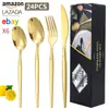 Amazon Transfronterizo Nuevo Juego de Cubiertos de Acero Inoxidable con Mango Afilado Caja de Regalo Cuchillo para Bistec Estilo Occidental, Tenedor y Cuchara Juego de 24/18 Piezas