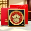 Base roja con adorno "Cien Bendiciones" de pan de oro, cuenco del tesoro del Dios de la Riqueza, navegación tranquila, decoración de escritorio creativa para atraer la fortuna, regalo de negocios