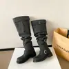 Botas Retro Arrugadas Apiladas para Mujer, Versión de Piel de Vaca, Botas Largas Hasta la Rodilla para Pantorrilla Ancha, Adelgazantes, Versátiles, Tacón Grueso, Botas de Caballero de Caña Alta