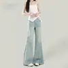 Jeans para mujer, enfocados en el diseño, no ajustados, de cintura alta, estilizan, con ligero acampanado, para primavera/otoño, azul claro, holgados, buena caída, pantalones de campana