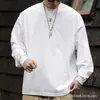 Camiseta Base de Color Sólido Básica Retro Estilo Americano para Primavera y Otoño Ropa Interior Camiseta de Manga Larga Holgada Estilo BF para Hombre y Mujer