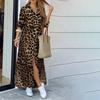 Comercio transfronterizo de AliExpress 2022: Vestido camisero largo con falda y abertura, estampado de leopardo, moda europea y americana para mujer