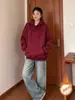 Sudadera con Capucha Suelta para Mujer Primavera Otoño Estilo Coreano Pulóver Chaqueta con Forro de Terciopelo Adelgazante Versátil Sensación Relajada Perezoso Color Sólido Top