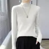 Camiseta base de cuello medio para mujer, suéter de punto de manga larga para primavera y otoño, suéter negro ajustado de estilo coreano
