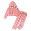 Conjunto Deportivo de Dos Piezas con Sudadera con Capucha de Terciopelo Estilosa para Otoño e Invierno para Niñas Tallas Mediana y Grande + Pantalones Deportivos Agente Mayorista