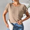 Camiseta de punto informal holgada de manga corta de comercio exterior europeo y americano, nueva camiseta de punto de color sólido para mujer, primavera y verano 2024
