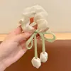 Nuevo Anillo para el Cabello de Intestino Grueso con Borla y Tulipán para Niños Cuerda para el Cabello Dulce de Flor Grande para Niña Accesorios para el Cabello Lindos