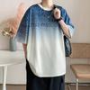 Camiseta de Manga Corta Degradada para Hombre Verano Estilo Hong Kong Moderna Holgada Marca de Moda Top para Estudiante Cuello Redondo Manga Corta Camiseta de Manga Corta