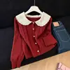 Cardigan de Punto con Cuello de Muñeca Estilo Dulce para Mujer Otoño Invierno Nuevo Manga Larga Reductor de Edad Suave Versátil Top Suéter Chaqueta Mujer