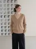 Suéter de tricô gola V manga longa estilo coreano para mulheres, nova coleção de início de outono, acinturado, slim fit, suéter base afina a silhueta 2207