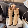 Botas Retrô de Tecido com Franjas, Botas de Cano Médio com Salto Grosso Emagrecedoras, Botas Egípcias, Novidade Outono e Inverno 2025 Botas Largas Emagrecedoras