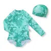 Traje de baño para niñas transfronterizo Bikini Traje de baño Protector solar Manga larga Pieza Rosa Verde Perforación Caliente Sirena Traje de baño