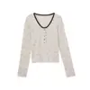 Camiseta Base de Manga Larga para Mujer Estilo Té Floral Suave Shijian 2026 Color Otoño Cuello de Contraste Corte Ajustado Camiseta 41965