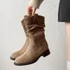 Promoção Quente Botas Maillard de Cano Médio Femininas 2026 Outono Novas Botas Western Cowboy Enrugadas Sola Grossa Doc Martens Botas Únicas