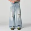 Ropa de Hombre Fengshe / Novedad Primavera 2026 Jeans Rectos Sueltos de Alta Calidad Estilo Americano Lavados Resistentes Rasgados