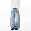 Roupas Masculinas LKTM Retrô Americano Bigodes de Gato Ondulados Cimitarra Jeans para Homens e Mulheres Design Plissado Marca Tendência Calças de Perna Larga