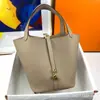 Bolso de Cesta de Verduras de Cuero Vegetal TC Importado Cosido con Cera Hecho a Mano picotin18/22cm Portátil Todo Fósforo Cubo Bolso de Mujer
