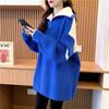 Suéter de Punto de Cuello Alto con Media Cremallera de Color Contrastante Estilo Coreano para Mujer Otoño e Invierno 2025 Nuevo Tejido Exterior Estilo Holgado y Relajado