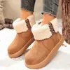 Botas de nieve de caña baja con cinta doblada, persona perezosa, para mujer, suela gruesa, felpa, slip-on, suela suave, con terciopelo, botines cortos, zapatos de algodón, cálidos