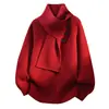 Otoño e Invierno Nuevo Suéter de Punto con Cuello Chal para Hombre Unisex Estilo Bufanda con Hebilla Diagonal Camisa Base Suelta