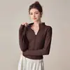 Jaqueta de Yoga de Veludo Espesso Estilo Primavera Feminina Cardigã com Zíper Gola Alta Emagrecedor Elástico Manga Longa Top Quente