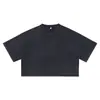 Camiseta Americana Curta para Meninas Quentes 2025 Estilo Quente Transfronteiriço Lavada Desgastada Manga Curta Expondo o Umbigo Camiseta Curta para Mulheres Marca Tendência