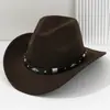 Sombrero de Vaquero Occidental Decorado con Banda Negra Transfronteriza Sombrero para Fiesta de Música al Aire Libre Sombrero de Lana Estilo Británico Otoño e Invierno