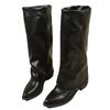 Comércio Exterior Tamanho Grande Inverno Retrô Manga Calças de Salto Alto Botas Salto Grosso Pregueado Bico Fino Botas Altas de Cavaleiro Transfronteiriço