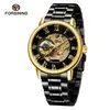 Nuevo Producto Forsining Reloj para Hombre Moda Casual Reloj Dorado Correa de Acero Reloj Mecánico Manual Hueco Venta al por Mayor