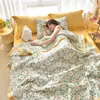 Manta de aire acondicionado de verano con estampado floral fresco y amigable con la piel, individual, doble, lavable, estilo pequeño y fresco