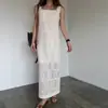 Vestido Regata Quadrado Estilo Coreano Estilo Francês Renda Sem Mangas Longo Slim Novo Estilo Feminino