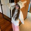 Sudadera Fina Fresca de Cuello Redondo con Forro Polar Otoño e Invierno para Mujer Estilo Rock Elegante Holgada Sin Capucha Ropa Estampada de Moda