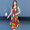 Vestido Colete de Algodão e Seda Plus Size Verão Novo Estilo Étnico Roupas Femininas Retrô Literário Estampado Sem Mangas Saia Longa