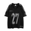 Sudadera de manga corta con costuras de malla y jersey americano de la Biblioteca Jiayi para hombre (verano 2025)