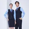 Uniforme de Trabajo para Recepcionista de Hotel Azul Marino Traje Temperamental de Primavera/Otoño para Gerente Juego de Tres Piezas Formal para Mujer