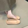 Zapatos de Salón Rojos con Lazo Lan Gui Estilo Francés para Mujer Modelo Nuevo Primavera 2026 Planos con Tacón Oculto Zapatos de Abuela
