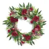 1 pieza de corona de rosa artificial y gypsophila para la puerta principal - una pequeña corona de flores florecientes para el hogar de estilo rural durante todo el año, boda, vacaciones, decoración interior y exterior, verde realista para decoración de primavera, verano, otoño e invierno