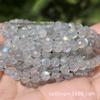 Pulseira Colar de Miçangas Tecidas Facetadas Pedra da Lua Cinza Gelo Facetada Flash Natural