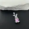 Collar con Colgante de Conejo Corazón Rosa Full Diamond para Mujer, Cadena para Clavícula Versátil de Nicho, Accesorios de Colgante, Joyería DIY