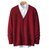 Cardigan de Lana de Cuello en V Nuevo Llegado Chaqueta de Punto para Hombre Suéter de Cachemir Holgado de Color Sólido Manga Larga Casual Versátil 2024