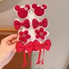 Grampo de Cabelo Vermelho de Ano Novo para Crianças Acessórios de Cabelo Laço Estilo Antigo Adereço de Cabeça de Ano Novo Estilo Chinês Peruca Estilo Dinastia Han para Meninas