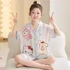 Comercio Exterior Conjunto de Ropa de Casa de Verano para Niñas de Manga Corta de Seda de Hielo Delgado con Dibujos Animados de la Familia Sanrio a Juego para Niñas Pequeñas y Bebés