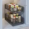 Estante de gabinete con niveles, estante de almacenamiento extraíble para cocina, cajón de doble capa ultraprofundo, cesta extraíble debajo del fregadero para almacenamiento en gabinete